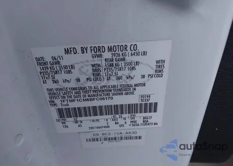 2011 Ford F-150 Xl from USA, damaged, VIN 1FTMF1CM6BFC06170